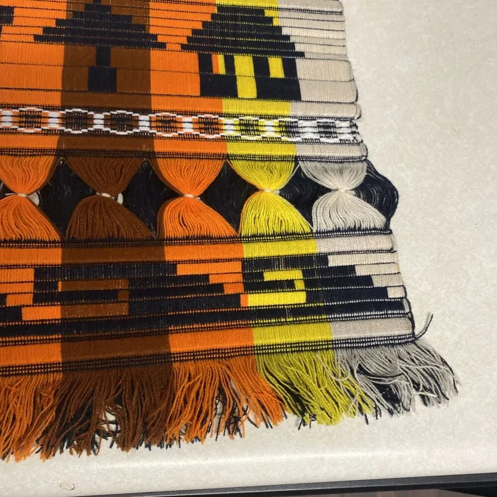 Vintage South American Wool Embroidery Tapestry: Rustic Folk Art Wall Hanging